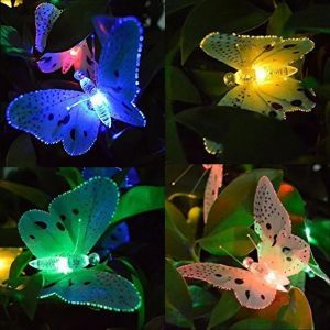 TRAHOO-Guirlande lumineuse solaire de jardin en fibre optique papillon &eacute;tanche IP65 pour cour, terrasse, pelouse, d&eacute;coration de f&ecirc;te &iquest; 12 LED, espacement : 15, queue : 2 m, longueur totale : 4,8 m - Neuf