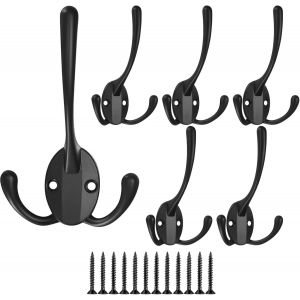 6 Pi&egrave;ces Pat&egrave;re Patere Porte Manteau Mural, Crochets Trois Porte Manteau avec Vis pour Serviette Mural Salle de Bain Cuisine - Neuf