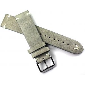 Eryi-Sulla Bracelet De Montre En Cuir Vintage Aviator Bs Avec Coutures Blanches Gris 20 Mm, Gris, Sangles - Neuf