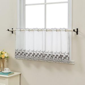 Rideau Brise-Bise en Voile Rideaux Voilage Broderie Fleur Transparent Passe Tringle Décoration de Fenêtre Jasmin Gris HxL 30x120CM 1 Pièce - Neuf