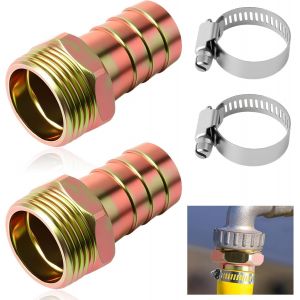 CHECARZHN--NO1-Lot De 2 Raccords De Tuyau En Laiton De 2,5 Cm (1"") Ag X 25 Mm (1""), Raccord De Tuyau En Laiton, Filetage Extérieur, Adaptateur Avec 2 Colliers De Serrage - Neuf
