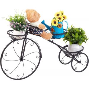 Nouvelhorizonstore-Porte Plante Int&eacute;rieur M&eacute;tal: &Eacute;tag&egrave;re Plante Interieur En Fer Forg&eacute; Support Plantes Ext&eacute;rieur V&eacute;lo Support Pot De Fleurs M&eacute;tallique Avec 3 Corbeilles - 82 X 50 X 25cm - Neuf