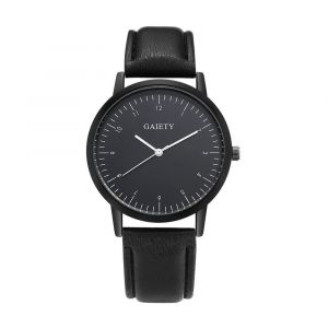 Gaiety Femmes Élégant Cadran Rond Motif Analogique Pu Bracelet Montre-Bracelet Montre À Quartz (Noir + Noir) - Neuf