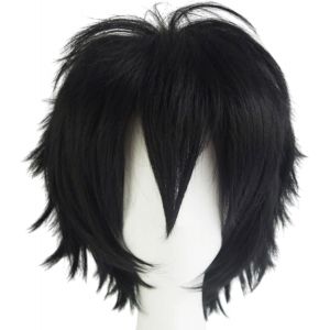 Ershi-Perruque Courte Unisexe Pour Cosplay, Halloween, Fête Costumée, Comic-Con, Noir Duveteux Pour Femme/Homme[1717] - Neuf