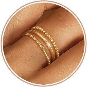 Kahfl-3pcs Bague Femme Or Argent Fine 1.3mm 14 Carats Plaqué Or Hypoallergénique Bagues Empilables Élégante Empilables Alliance Bague De Fiançailles Pouce Bijou Pour Femme Fille Taille 52-65 - Neuf