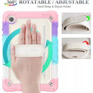 Coque Pour Samsung Galaxy Tab A9 8.7'' Avec Protecteur D'&eacute;cran/Porte-Stylo [Dragonne Rotative &Agrave; 360] Et Support, Coque Antichoc Pour Samsung Tab A9 2023 Sm-X110/X115/X117 (Camo+Rosa) - Neuf