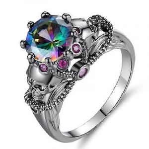 Skull Ring Set Avec Des Bagues En Zircon Color&eacute; - Bague En Diamant Color&eacute; Set Cr&acirc;ne Femme - Neuf
