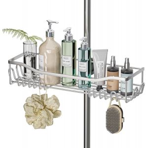 &Eacute;tag&egrave;re de Douche Sans Per&ccedil;age Inox, Grande Taille et Capacit&eacute;, pour Barre de Douche de 18 mm &agrave; 25 mm, Argent&eacute;, pour Shampooings et Gels - Neuf
