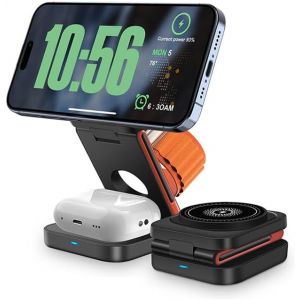 KALANKA-Chargeur sans Fil 3-en-1 Pliable 15W, Station de Charge Rapide Compatible avec iPhone 17/16/15/14/13/12/11/XS/XR/8, Samsung Galaxy S6&iquest;S24, Apple Watch 10/9/8/7/SE, AirPods Pro 1/2/3 &iquest; Nomade - Neuf