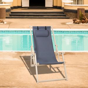 Chaise Longue Pliable Bois Chaise Longue De Jardin Pliable Bois Gris Avec Mains Courantes 2 Pi&egrave;ces - Neuf