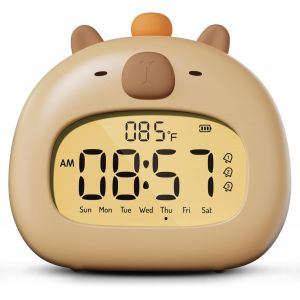 R&eacute;veil Capybara avec Veilleuse pour Enfants, Reveil Enfant Digital Chevet, Luminosit&eacute; R&eacute;glable par LED, 3 Groupes de r&eacute;glages d'alarme &eacute;ducatif Jour Nuit, Adapt&eacute; aux Enfants, Adolescents - Neuf
