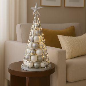 Arbre d&eacute;coratif HWC-O91, sapin de No&euml;l, arbre d&eacute;coratif, d&eacute;coration de No&euml;l, sapin de No&euml;l &agrave; d&eacute;corer, m&eacute;tal 60 cmcouleur argent - Neuf