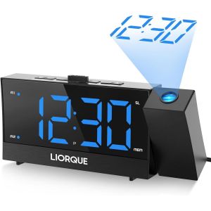 CHECARZHN--NO1-Radio Reveil Projection Plafond, Reveil Projecteur Plafond Avec Double Alarme, Radio Réveil Avec Grand Écran, Snooze, Réglage De Luminosité Infini, 2 Ports De Chargement Usb - Neuf