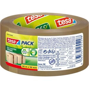Eco et Ultra Strong Ruban Adhésif Pour Paquets-Ruban Adhésif Fabriqué à Partir de Matériaux Réutilisés-Fermeture Sûre des Paquets Pesant Jusqu'à 30 kg-1 Rouleau de 50 mx50 mm - Neuf