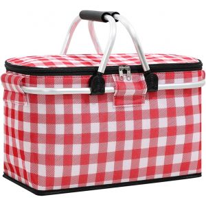 Grand panier à pique-nique isotherme, sac à déjeuner isotherme, sac isotherme pour pique-nique en plein air, voyage, bureau, camping, pique-nique, voyage, porte-bagages côté droit. (rouge) - Neuf