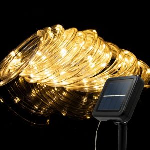 Guirlande Solaire Exterieur, Guirlande-tube Lumineuse Solaire, 10m 100LED, &eacute;tanche pour ext&eacute;rieur, lumi&egrave;res pour mariage, f&ecirc;te et No&euml;l (blanc chaud) - Neuf