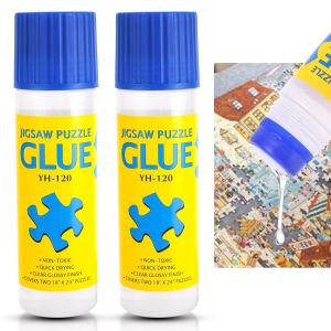 JEXNOVASHOP-Colle Puzzle Transparent avec Tête d'application Easy-On, Séchage Rapide - Pack de 2 Colle pour Puzzle non Toxique pour 1000/1500/3000 pièces - 120 ml X2 Bouteille - Neuf