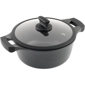Jexnovashop-Xpert - Casserole Haute En Aluminium Fondu 26 Cm Avec Couvercle De Verre Tremp&eacute; - Neuf