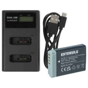 EXTENSILO 1x batterie, 1x station de charge avec c&acirc;ble USB compatible avec Canon Legria Mini X - Neuf