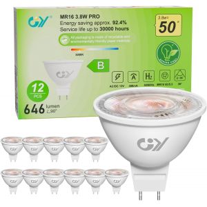 Vornixorsarlshopampoules Led Gu5.3 Mr16 12v Classe B, 646lm Blanc Chaud 3000k&iquest;3.8w &Eacute;quivalent 50w 36&deg; Angle Led Spot (Faisceau &Eacute;troit), Efficacit&eacute; Energ&eacute;tique, Non-Dimmable,Pas De Scintillement, Lot - Neuf