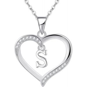 Kalanka-Pour Femme En Argent Lettre Initiale A-Z Coeur Collier Personnalisé Prénom Initial Collier Bijoux Femme Argent Cadeau Pour Anniversaire Fête Des Mères Saint Valentin - Neuf
