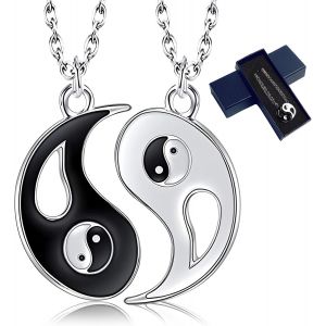 Trahoo-Collier Ying Yang, Bijoux 2pc Collier Pendentif Tai Chi Yin Yang Puzzle Séparable Amitié Amour Couple Alliage Chaine Homme Femme Cadeau(White&black) - Neuf