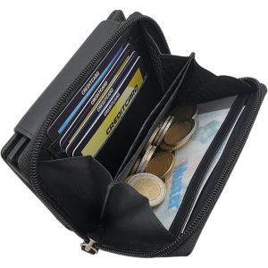 CAUC-Portefeuille en cuir de vachette pour femme - Avec de nombreux compartiments - Avec protection RFID et NFC - Noir, Noir , Taille unique - Neuf