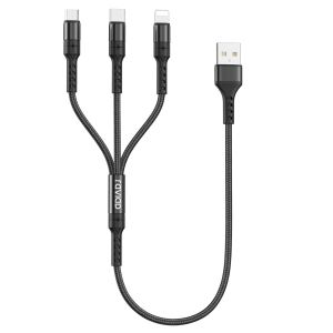 Câble Chargeur Multi Embout Court [50cm], 3 En 1 Câble Universel Cable Multi Chargeur De Chargement Avec Lightning+ Usb C+ Micro Connecteur Pour Iphone, Samsung Galaxy, Huawei, Oneplus- Noir - Neuf