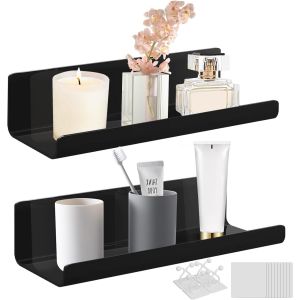 CAUC-2pcs Etagere sans Percer 30cm*10cm*8cm Etagere Salle de Bain sans Percage Etagere Ventouse &Eacute;tag&egrave;re Murale sans Percer Rangement Mural - Neuf