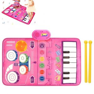 Tapis d'&eacute;veil musical 2 en 1 pour tout-petits - Piano et batterie avec fonction enregistrement - Neuf
