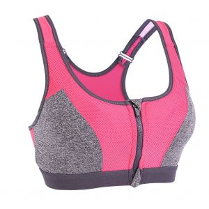 Soutien-Gorge De Sport Rembourre Antichoc Pour Femme, Extensible, Avec Fermeture Eclair, Pour Le Yoga Et Le Fitness (Rose Rouge, Taille L) - Neuf