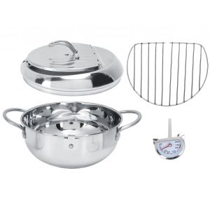 Hjlian Marmite A Frire En Acier Inoxydable Avec Couvercle Et Thermometre, Ustensile De Cuisine, Friteuse, 3,4 L, 24 Cm - Neuf