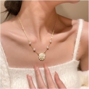 Kal-Collier Fleur De Camélia Vintage Collier Pendentif Fleur De Perle Collier Chaîne Perle Or Collier Ras De Cou Fleur De Camélia Collier Ras De Cou Bijoux Pour Femmes Et Filles - Neuf
