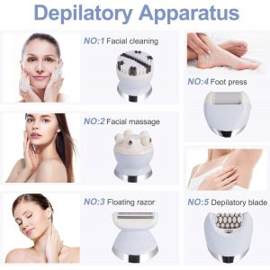 Epilateur Electrique Femme, 5 En 1 Rasoir Electrique Sans Fil Rechargeable Avec 2 Vitesses Pour Les Jambes Et Le Corps &Eacute;pilation, &Eacute;pilateur &Eacute;lectrique Avec Exfoliant, Nettoyage Et Massage Du Visage - Neuf