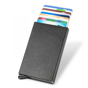 Portefeuille Pop Up mince,porte-carte de cr&eacute;dit minimaliste pour hommes et femmes,blocage RFID,Mini bo&icirc;tier en m&eacute;tal--Black - Neuf