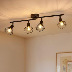Ulteronixshop-Plafonnier Led 4 Spots Orientable E14, Vintage Luminaire Plafonnier Cuisine, Spots Et Rails De Spot Noir, Rampe De Spot Led Plafond Pour Chambre Couloir, Sans Ampoule - Neuf