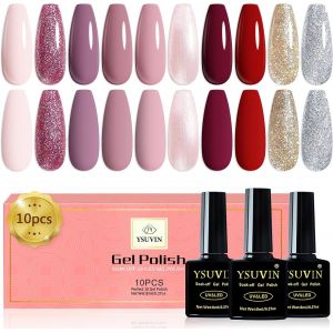 Vernis Semi Permanent, 10 Couleurs Rose Nude Violet Rouge Foncé Pailleté Rose Clair Argenté Or Vernis À Ongles Soak Off Uv Led Halloween Noël Manucure Diy Nail Art, 8 Ml - Neuf