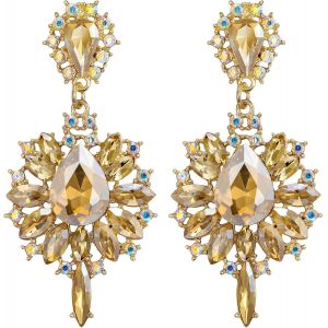 Kal-Boucles D'oreilles Marquise Autrichienne Cristal Prom Fleur Goutte D'eau D&eacute;claration Lustre Grands Clous Pour Dames Eblouissantes Multicolor Ton D'or - Neuf