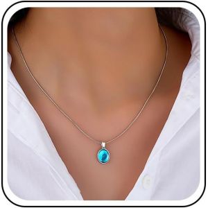 Kal-Collier Boho Pierre De Lune Bleu Mer Collier Pendentif Ovale Bleu Argent Collier Chaîne Fine En Corde Collier Pierre De Lune Minimaliste Bijoux Pour Femmes - Neuf