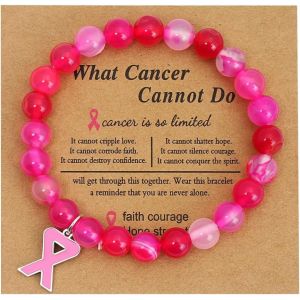Kal-Bracelet Accessoire Perlé De Sensibilisation Au Cancer Du Sein Avec Breloque Ruban Rose Bracelet Réglable Cadeau Pour Amis, Famille, Collègues - Neuf