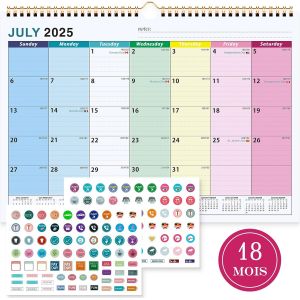 Calendrier Familial De Juillet 2025 &Agrave; D&eacute;cembre 2026, A4 Calendar Mural Muraux Mensuel De Bureau, Agenda Planning Organisateur Familial, Autocollants De Planification (Color&eacute;s, 30x22cm) - Neuf