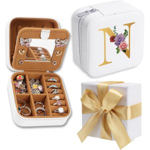 Cadeau Avec Boîte À Ruban,Boîte À Bijoux Blanche Avec Miroir,Boîte À Bijoux De Voyage,Rangement Bijoux - Conteneur Pour Montres,Rouge À Lèvres,Boucles D'oreilles,Colliers (F) - Neuf