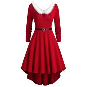 No&euml;l Haut Bas Robe Pour Les Femmes, Plus La Taille De Mme Claus Costume De No&euml;l Les Tenues Floue Col En V Swing Robe De Soir&eacute;e De Vacances&iquest;Xl&iquest; - Neuf