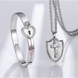 Couple D'amoureux Puzzle Pour Acier Titane Amour Coeur Serrure Bracelet Pour Clé Pendentif N - Neuf