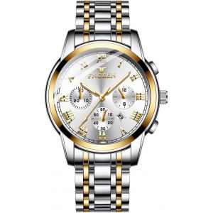 Eryi-Montre Homme,Montre Bracelet Pour Hommes Daffaires,Bracelet En Acier Inoxydable,Etanche 30m,Aiguilles Lumineuses,Date Automatique, Chronographe Avec Mouvement À Quartz,Coffret Cadeau - Neuf