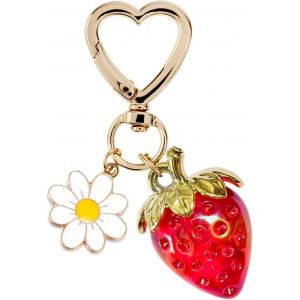 KAL-Porte-Cl&eacute;s Fraise Mignonne, Pendentif De Sac Esth&eacute;tique, Porte-Cl&eacute;s Kawaii Avec Coeur, Fleur Et Marguerite, Accessoire De D&eacute;coration Pour Fille, Porte-Monnaie, Cadeau, Rouge, L - Neuf