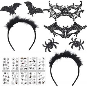 Lot De 7 Masques D'halloween-Serre-T&ecirc;te-Avec Effet Scintillant-En Dentelle-Pour Les Yeux-Chauve-Souris - Neuf