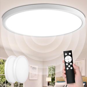 Ulteronixshop-2 Pi&egrave;ces Plafonnier Led Detecteur De Mouvement Int&eacute;rieur 28w 2800lm 30cm, 3000k-6000k Plafond Plat &Agrave; Intensit&eacute; Variable Avec T&eacute;l&eacute;commande, Ip54 Lampe De Capteur De Lumi&egrave;re Pour Bains Co - Neuf