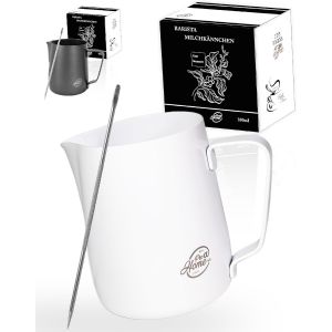 KAL-Pichet À Lait Inox 350Ml, Mousseur À Lait Pour Cappuccino Et Espresso, Blanc, Pot À Lait En Acier Inoxydable (Aussi 600Ml), Inclus Un Stylo Pour Latte Art Et Une Boîte Cadeau - Neuf