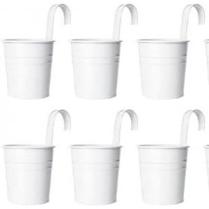 Lot De 6 Pots De Fleurs À Suspendre En Fer Avec Crochets Pour Balcon,Clôture,Balcon Avec Trou De Drainage Pour Balustrade,Clôture,Balcon (6 Pièces,Blanc) - Neuf